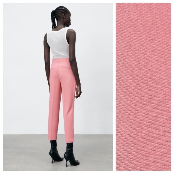 NEW Zara Salmon Pink Viscose Blend Cropped Pants Size 6 - Picture 5 of 12
